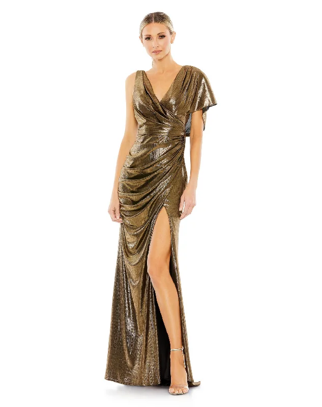 Floor-Length Satin Dress Mac Duggal 26986 Formal Metallic Long Prom Dress