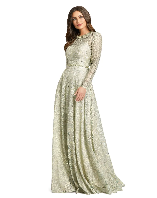 Empire Waist Gown Mac Duggal 491881 Long Sleeve Mother of the Bride Beaded Dress