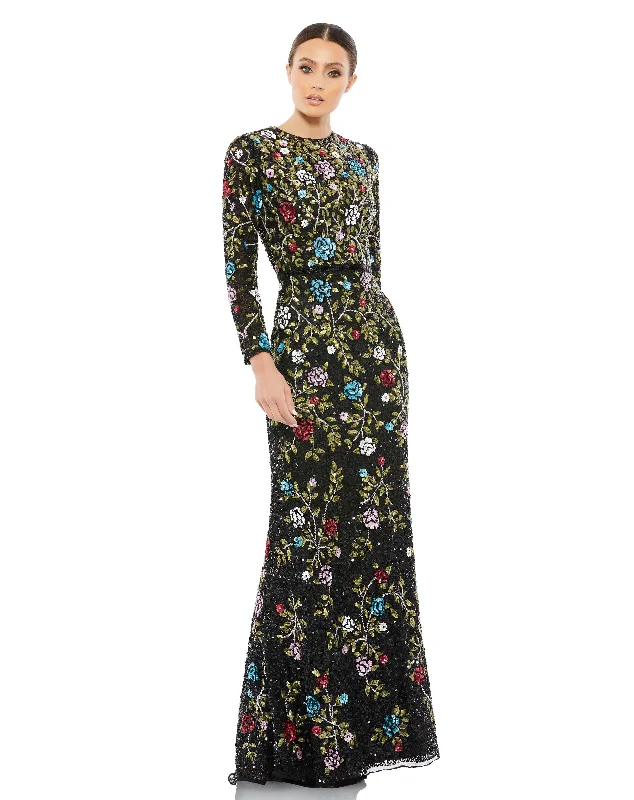 Gorgeous Party Dress Mac Duggal 5556 Long Sleeve Floral Sequin Formal Dress