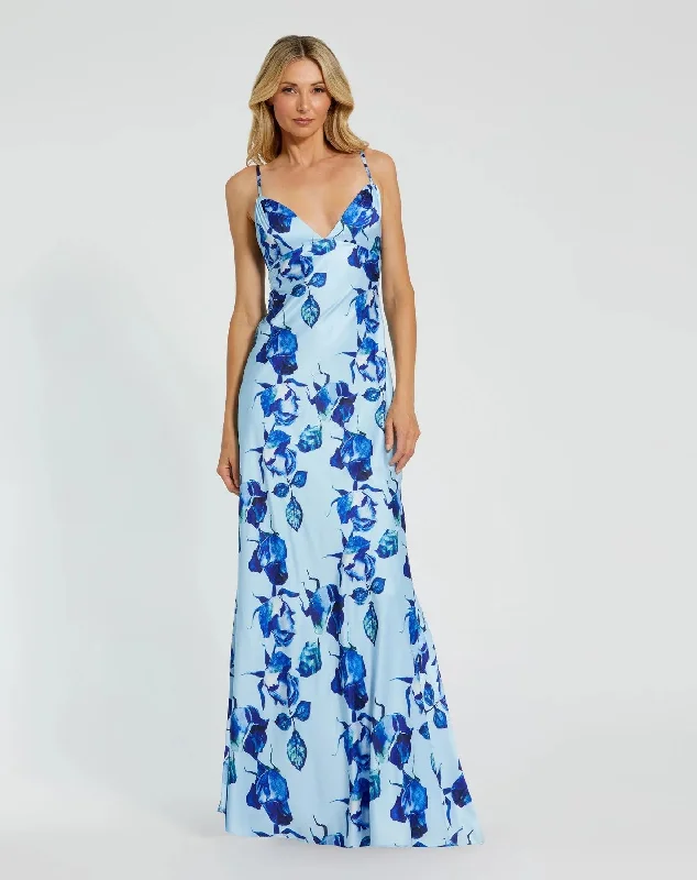 Modest Chiffon Dress Mac Duggal 68336 Long Formal Floral Print Dress