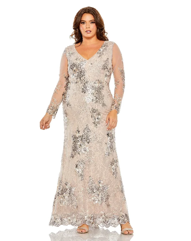 Subtle Shine Dress Mac Duggal 68352 Formal Prom Long Sleeve Plus Size Dress