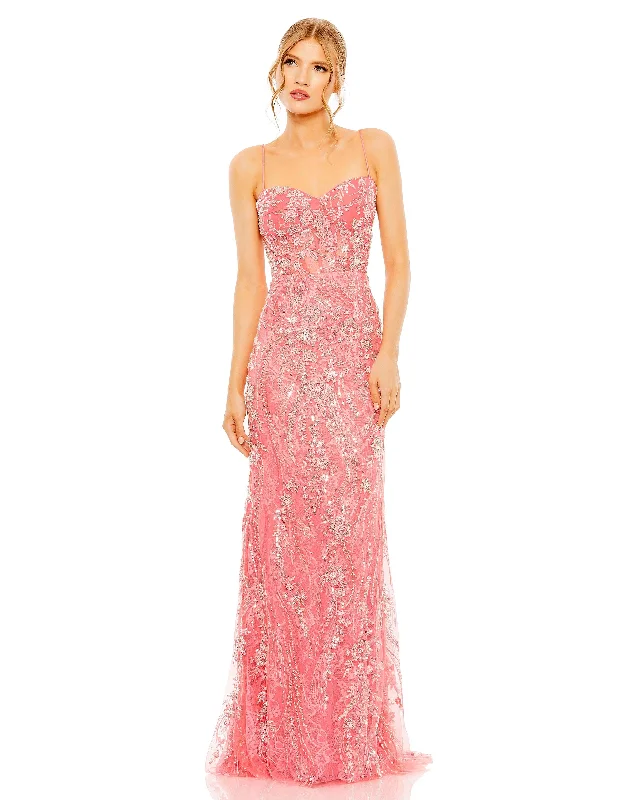 Figure-Flattering Gown Mac Duggal 68511 Long Beaded Floral Prom Dress