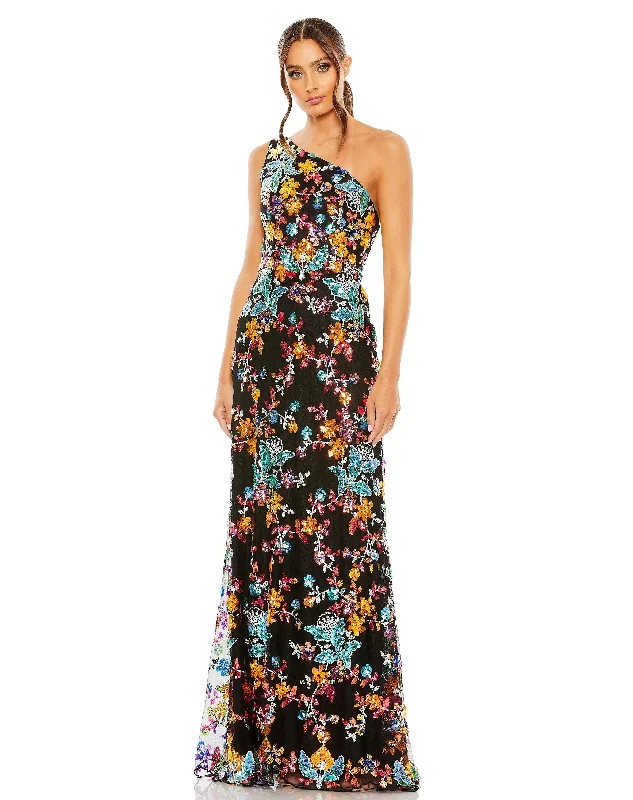 Trendy Party Dress Mac Duggal 68515 Long One Shoulder Floral Prom Gown