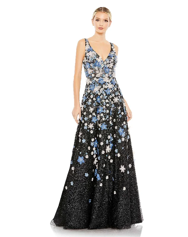 Sophisticated Party Dress Mac Duggal A11169 Long Floral A Line Formal Prom Dress