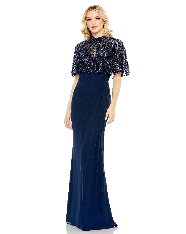 Sophisticated Maxi Dress Mac Duggal A20467 Long Formal Cape Dress