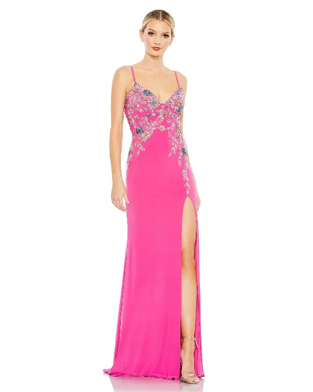 Statement Chiffon Dress Mac Duggal A42006 Beaded Formal Long Slit Prom Gown