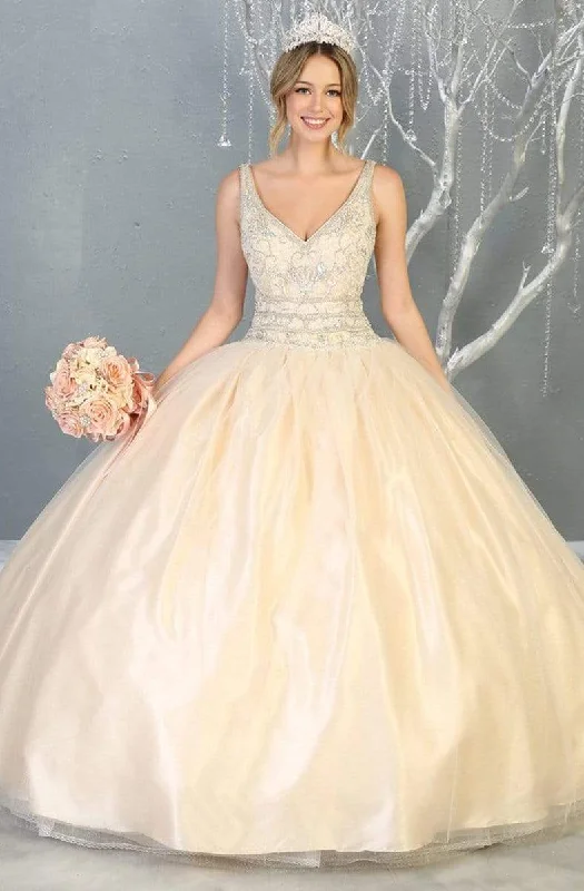 Midnight Blue Gown May Queen - LK143 Embellished Wide V-neck Ballgown