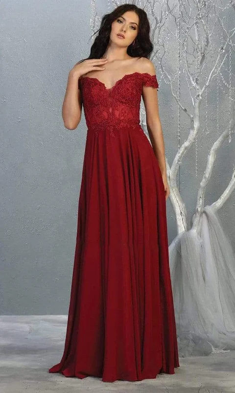 Trendy Evening Gown May Queen - MQ1714 Appliqued Sheer Corset Chiffon Dress