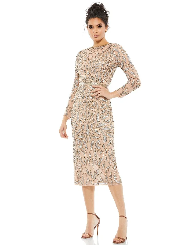 Luxe Embroidered Gown Mocha 8 Mac Duggal 5521 Long Sleeve Beaded Cocktail Dress Sale