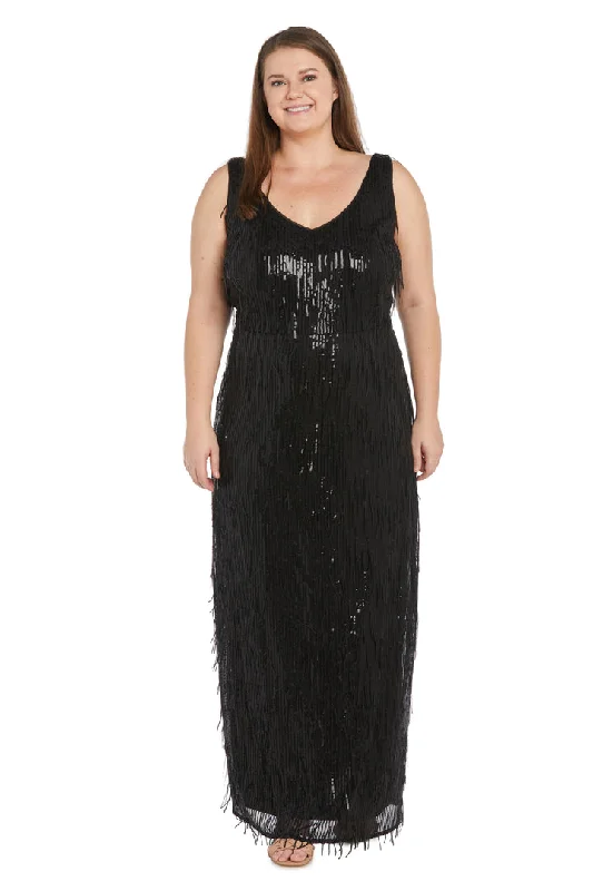 Delicate Lace Dress R&M Richards 1661W Long Plus Size Formal Sequin Fringe Dress