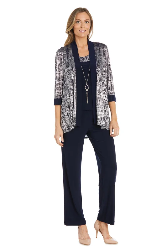 Modest Chiffon Dress R&M Richards 2587 Metallic Printed Pant Suit Jacket Set