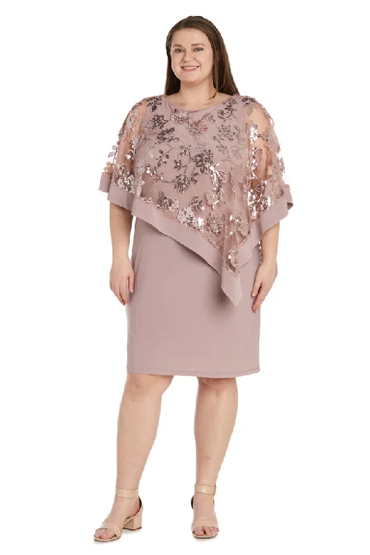 Glamorous Formal Dress R&M Richards 2851W Short Sequin Floral Poncho Plus Size Dress