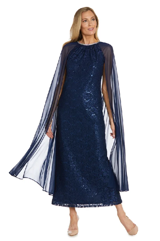 Timeless Satin Dress R&M Richards 2887 Long Mother of the Bride Maxi Formal Cape Dress