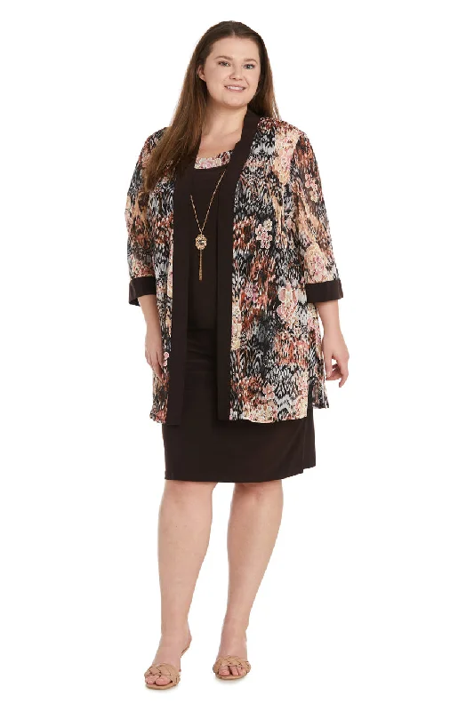 Romantic Soft Satin Dress R&M Richards 9596W Floral Print Short Plus Size Jacket Dress