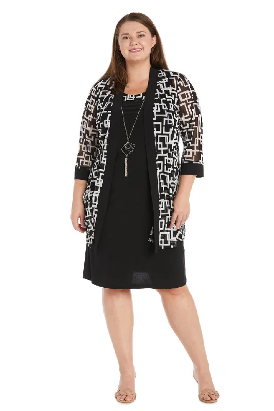 Elegant Cocktail Gown R&M Richards 9693W Plus Size Two Piece Short Print Jacket Dress