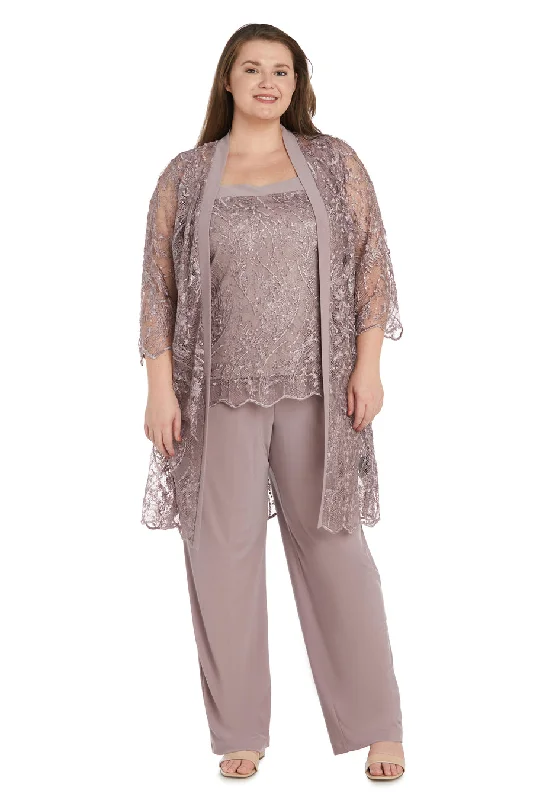 Side Slit Gown R&M Richards 9862W Plus Size Sequins Pant Set