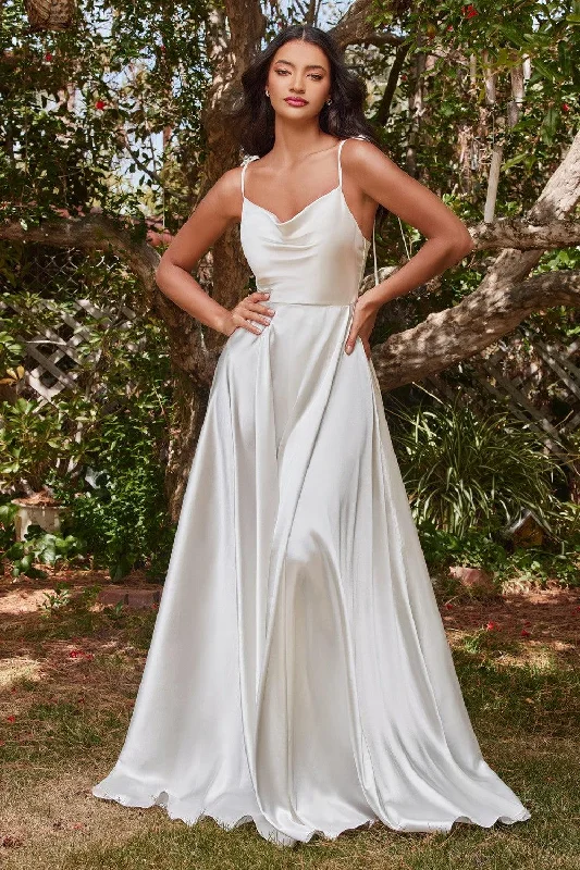 Romantic Evening Gown Cinderella Divine BD104W Ravishing Cowl A-Line Satin Wedding Gown