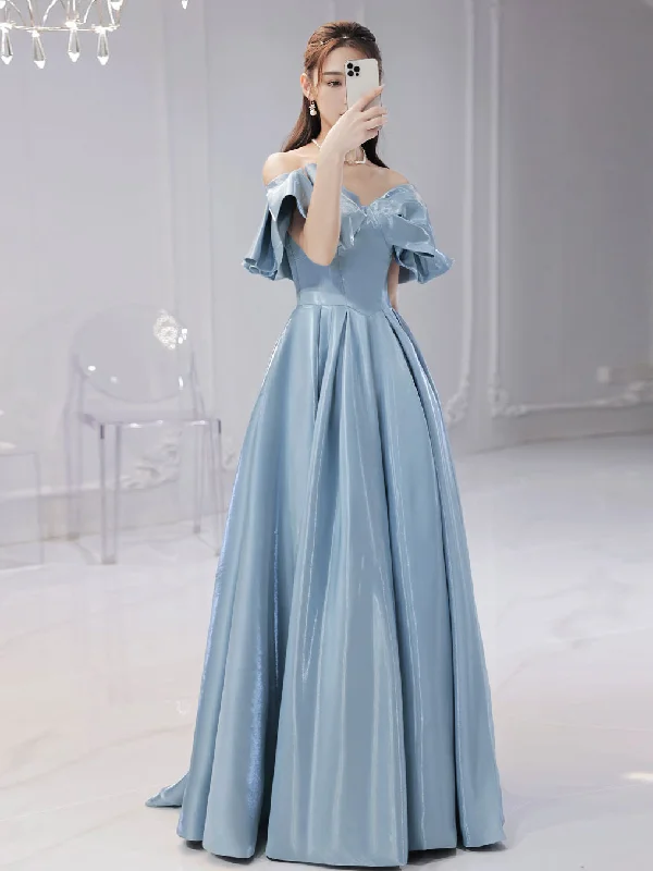 Modest Chiffon Dress Simple Blue Satin Long Prom Dress, Blue Formal Graduation Dresses Modest Chiffon Dress Simple Blue Satin Long Prom Dress, Blue Formal Graduation Dresses