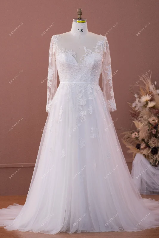 Sleeved Plus Size Lace A-line Wedding Dress