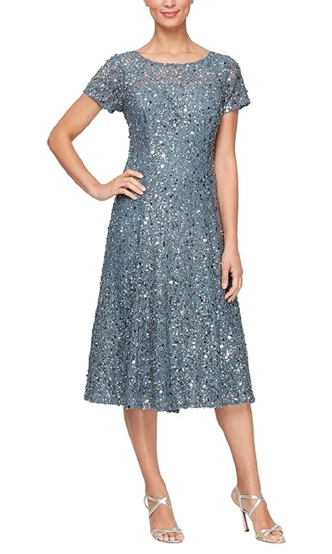 SLNY 9119443 - Sequin Lace Tea Length Dress