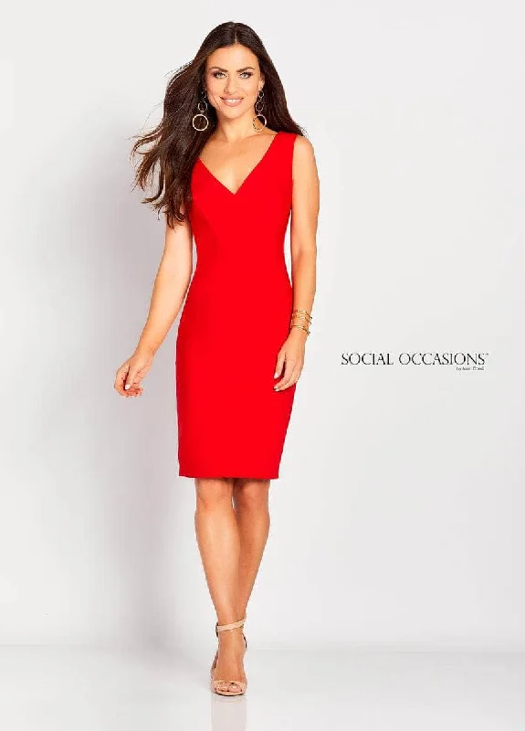 Social Occassions 119823 - V-Neck Bow Accent Evening Dress