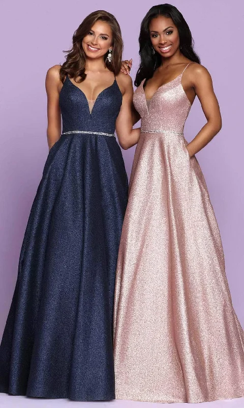 Sparkle 72030 - Glittered Plunging V-Neck Prom Gown