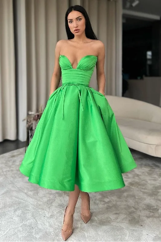 Sweetheart Green Prom Dress Short Satin Skirt