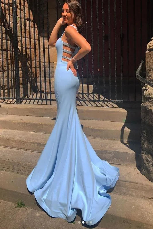 Brocade Formal Dress Elegant Blue Satin Mermaid Sleeveless Long Prom Dress Evening Dress,DP588 Brocade Formal Dress Elegant Blue Satin Mermaid Sleeveless Long Prom Dress Evening Dress,DP588