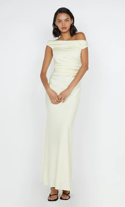 Draped Formal Dress ETERNITY OFF SHOULDER MAXI - ICE YELLOW