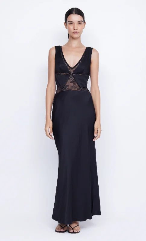 Off-White Gown JULIETTE V NECK MAXI DRESS - BLACK