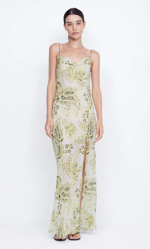 Stunning Silk Gown LYLOU MAXI DRESS - LEMON PAISLEY