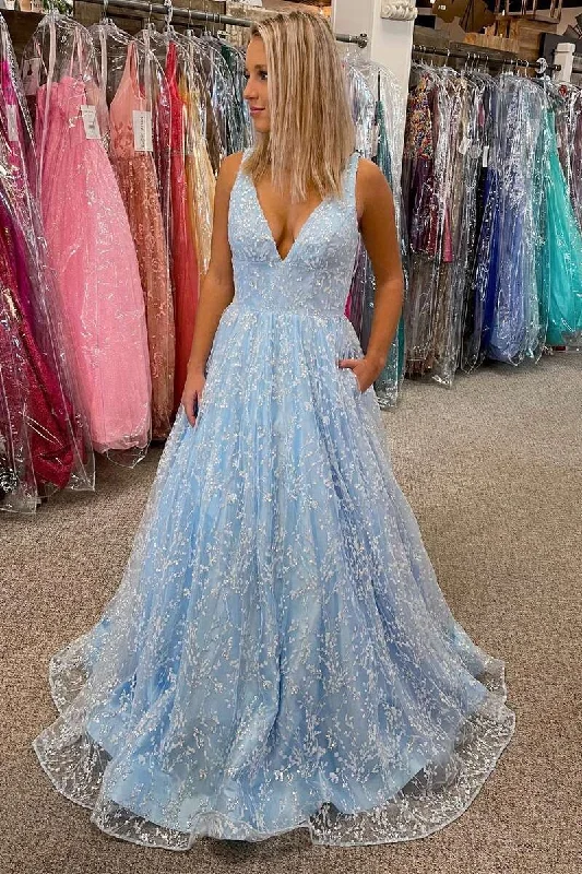 Dreamy Tulle Skirt Princess Light Blue Lace V-Neck Backless A-Line Prom Gown,WD5763 Dreamy Tulle Skirt Princess Light Blue Lace V-Neck Backless A-Line Prom Gown,WD5763