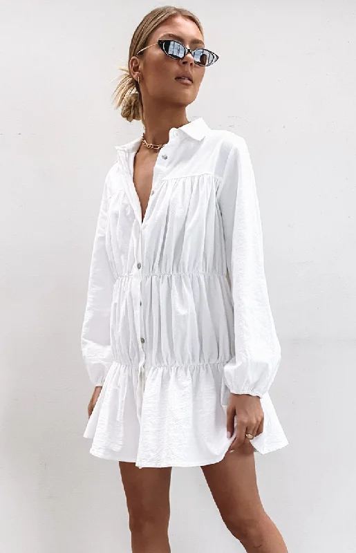 Theodossia Tiered Long Sleeve Dress White