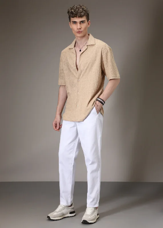 Beige Jacquard Towelling Camp Shirt