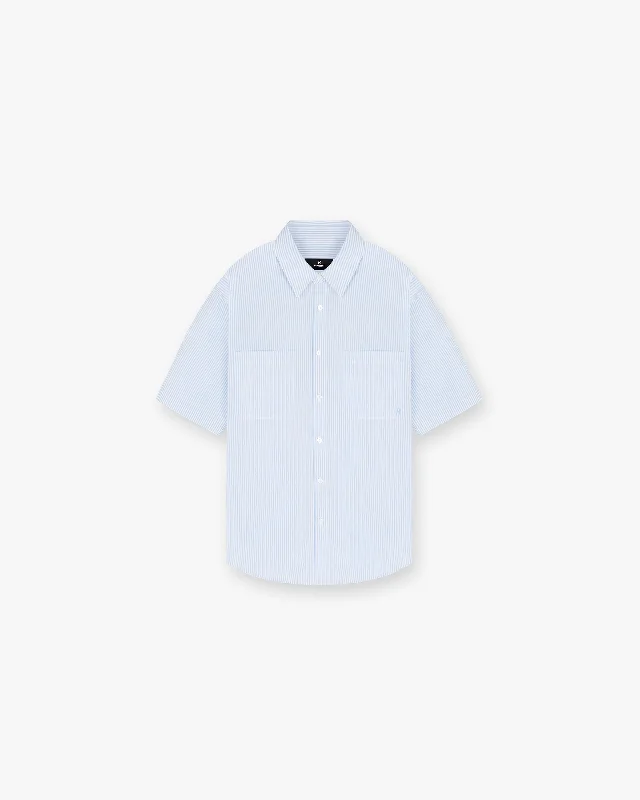 Short Sleeve Pinstripe Shirt - Baby Blue