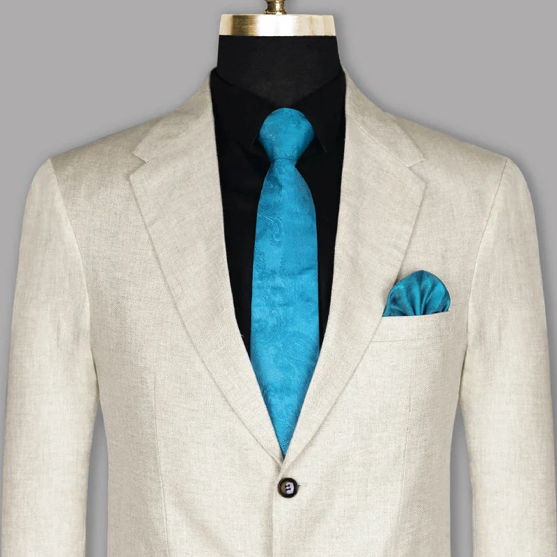 Beige Premium Herringbone Linen Blazer