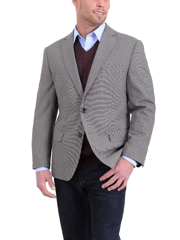 Classic Fit Taupe Brown Basketweave Two Button Wool Blazer Sportcoat