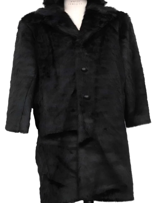 Faux Fur Overcoat - Long Top Coat Full length Coat Black