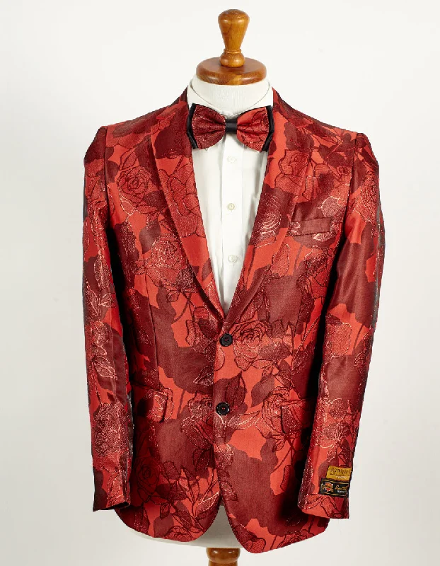 Mens 2 Button Red Floral Paisley Prom & Wedding Blazer