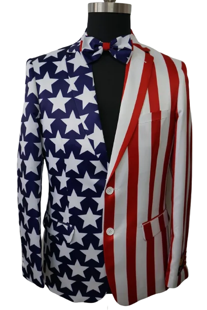 Mens 2 Button Stars & Stripes American Flag 4th of July Patriotic Blazer