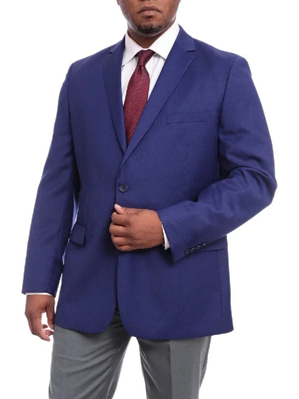 Mens Classic Fit Solid Royal Blue Two Button Wool Blazer Sportcoat