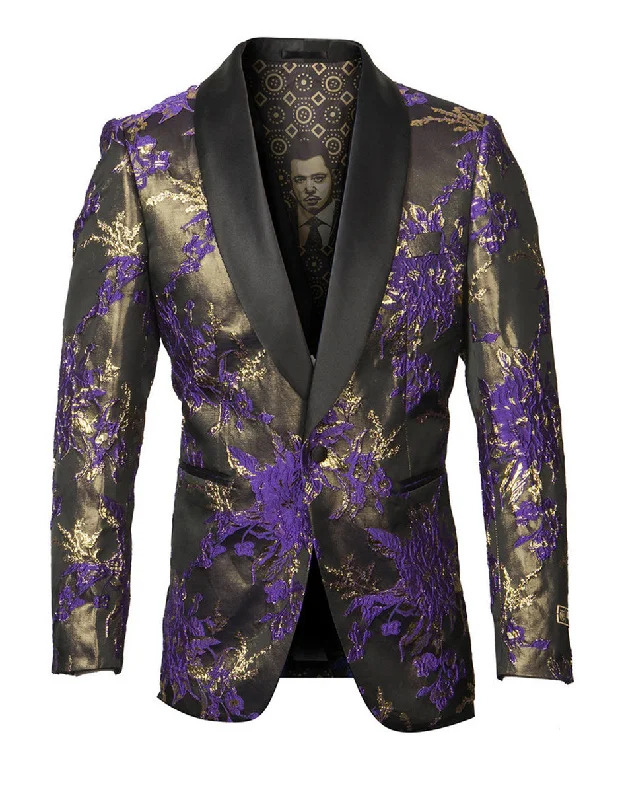 Mens Empire Shawl Blazer in Purple & Gold