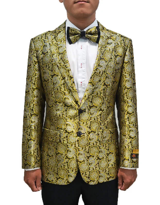 Mens Geometric Floral Dinner Jacket Blazer in Bronze