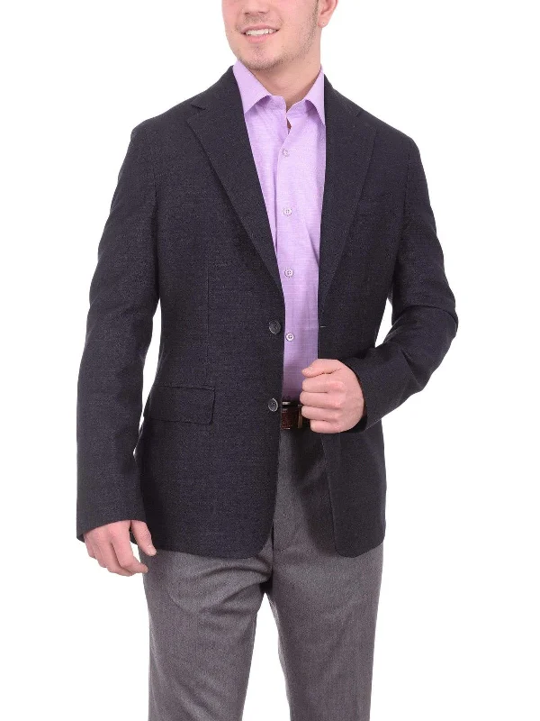 Mens Napoli Extra Slim Fit Navy Heather Unlined Wool Blazer Sportcoat