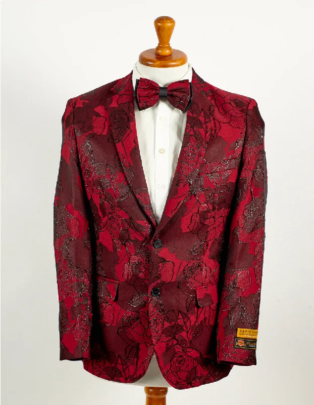 Mens Slim Fit Paisley Shawl Lapel Prom Dinner Jacket Tuxedo Blazer in Dark Red