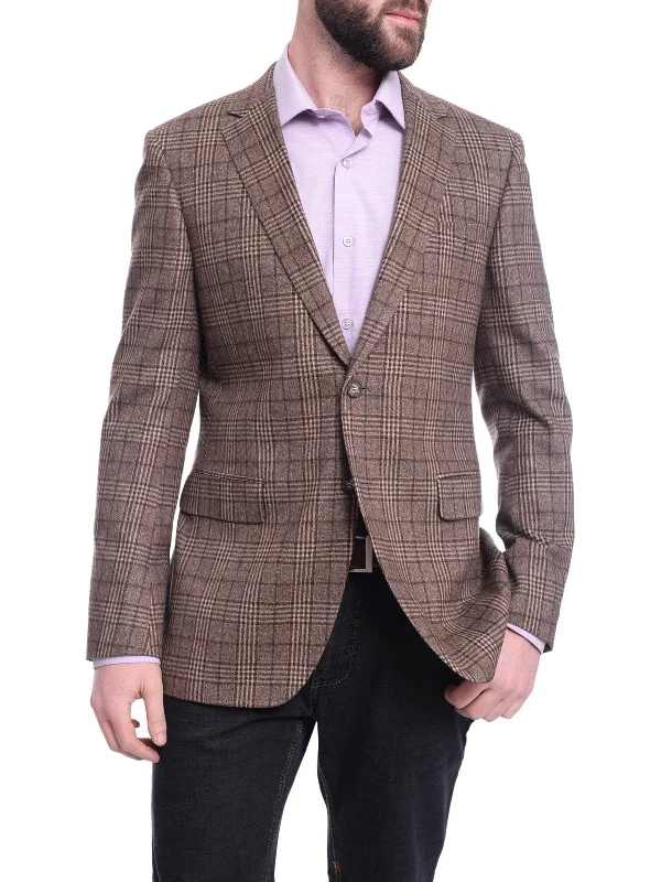 Napoli Slim Fit Brown Plaid Half Canvassed Flannel Wool Cashmere Blend Sportcoat