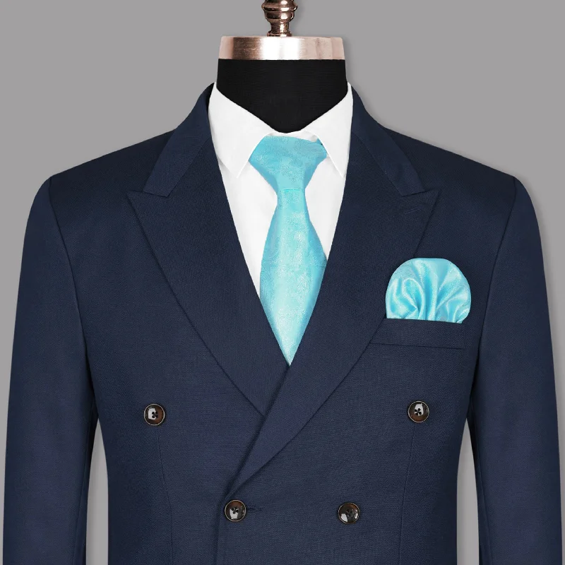 Navy Subtle Textured Wool Rich Double Breasted Blazer