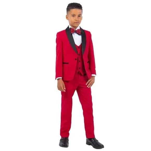 New Stacy Adams Boys Red Tuxedo Set, 5-Piece Black Shawl Collar