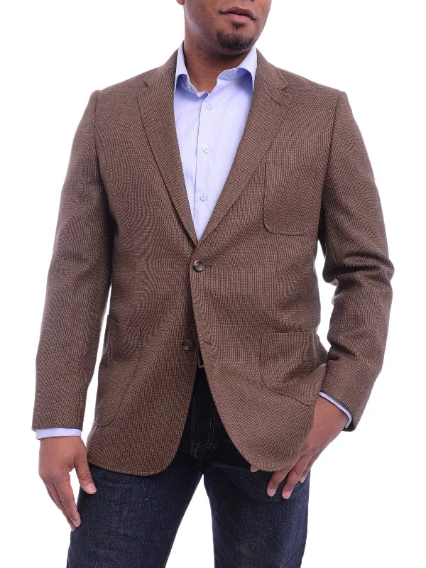 Prontomoda Classic Fit Brown Textured Lambs Wool Blazer Sportcoat Patch Pockets