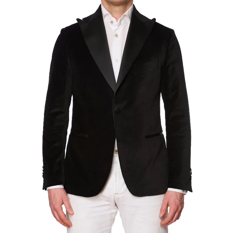 SARTORIA PARTENOPEA Black Cotton Velvet Tuxedo Peak Lapel Jacket NEW Current Model